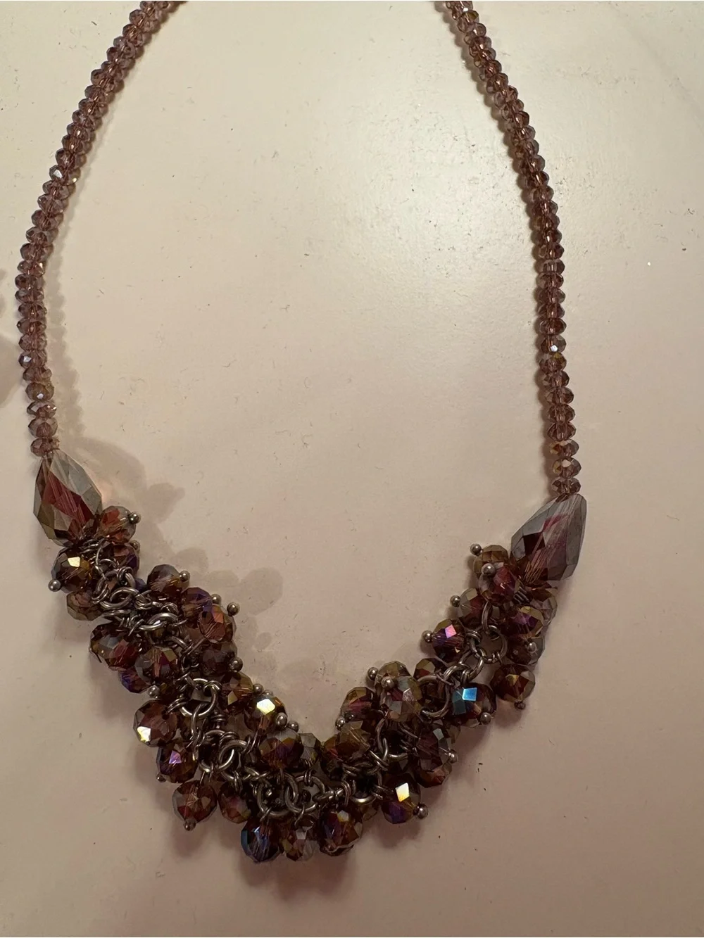 Sparkling Purple & Pink Cluster Beaded Necklace with Matching Earrings